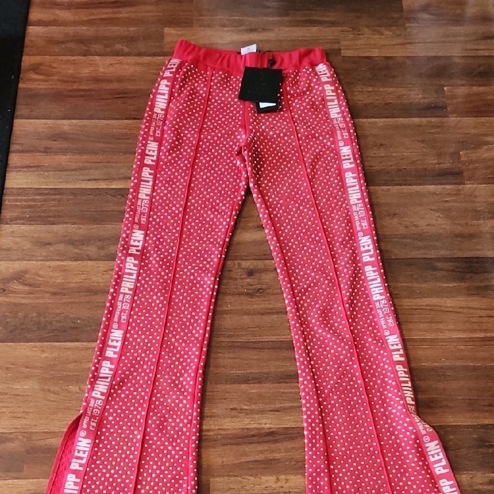 Philipp Plein Red Kids Sweatpants with White Accents